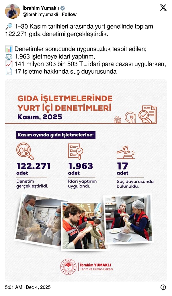 Bakan İbrahim Yumaklı'nın paylaşımı