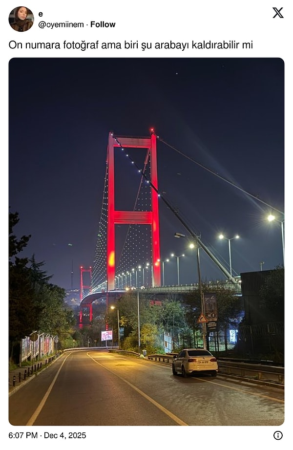 Çektiği İstanbul fotoğrafında yol kenarında duran aracı beğenmedi.