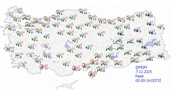 7 Aralık Pazar hava durumu.