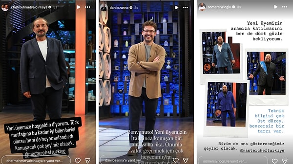 MasterChef jürisi Danilo Zanna, Mehmet Yalçınkaya ve Somer Sivrioğlu'nun paylaşımları şu şekilde: