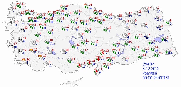 8 Aralık Pazartesi Hava Durumu 👇