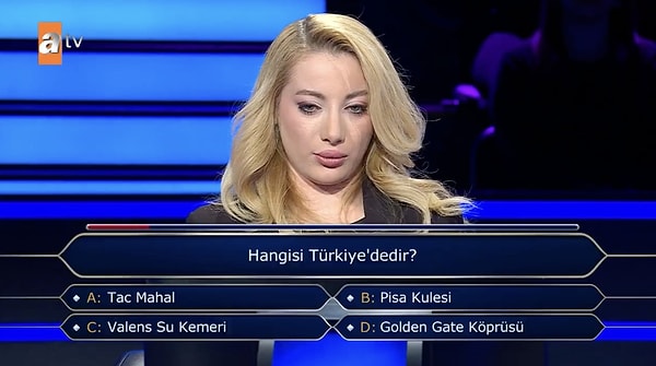 Yarışmacıya aşağıda yer alan “Hangisi Türkiye’dedir?” sorusu yöneltilmişti.