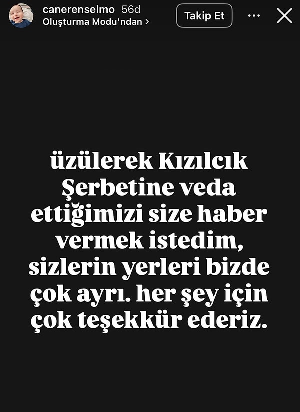 Bebeğin diziden ayrıldığını aşağıdaki paylaşımıyla dile getirdi.