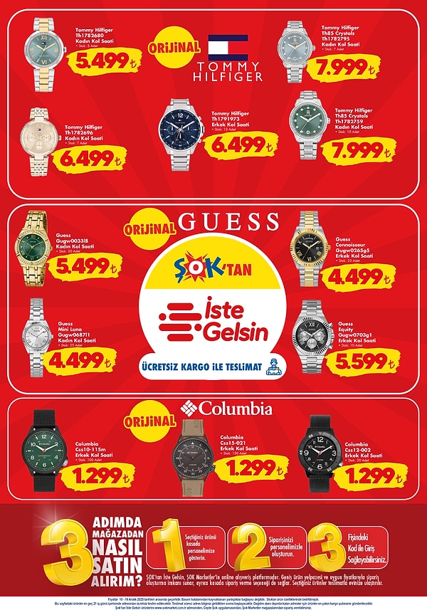 Tommy Hilgifer, Guess ve Columbia Saat Çeşitleri