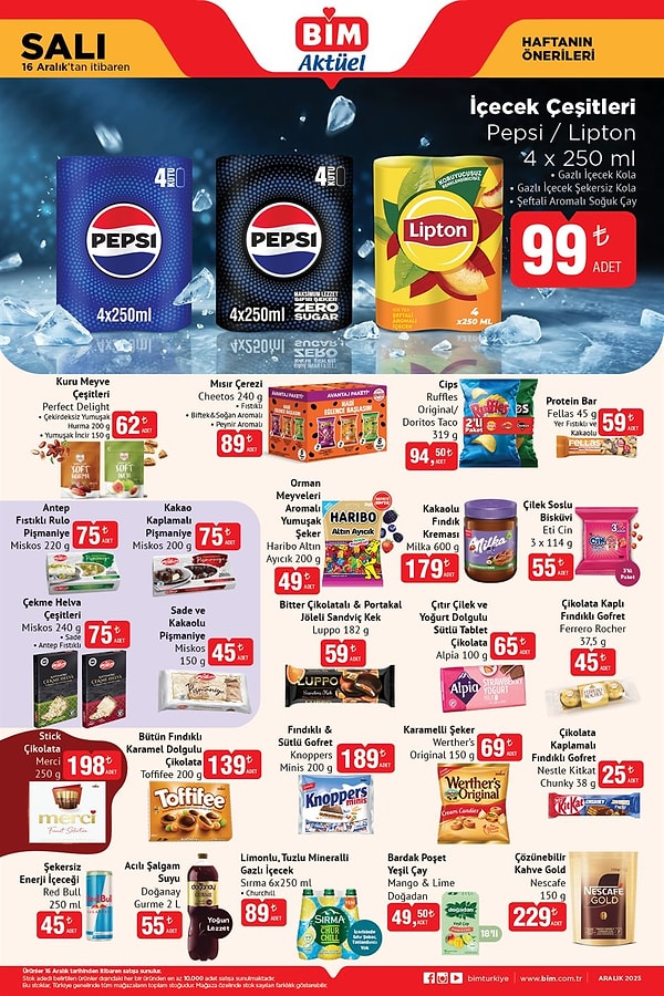 Pepsi / Lipton İçecek Çeşitleri 4x250 ml 99 TL