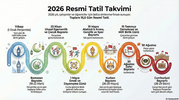 2026 yılının heyecanla beklenen resmi tatil takvimi kesinleşerek çalışanların ve tatil planı yapanların gündemine oturdu.