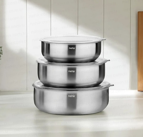 Nehir Silver’in çelik 6 parçalık saklama kabı seti, mutfağınızda düzeni ve pratikliği artıracak!