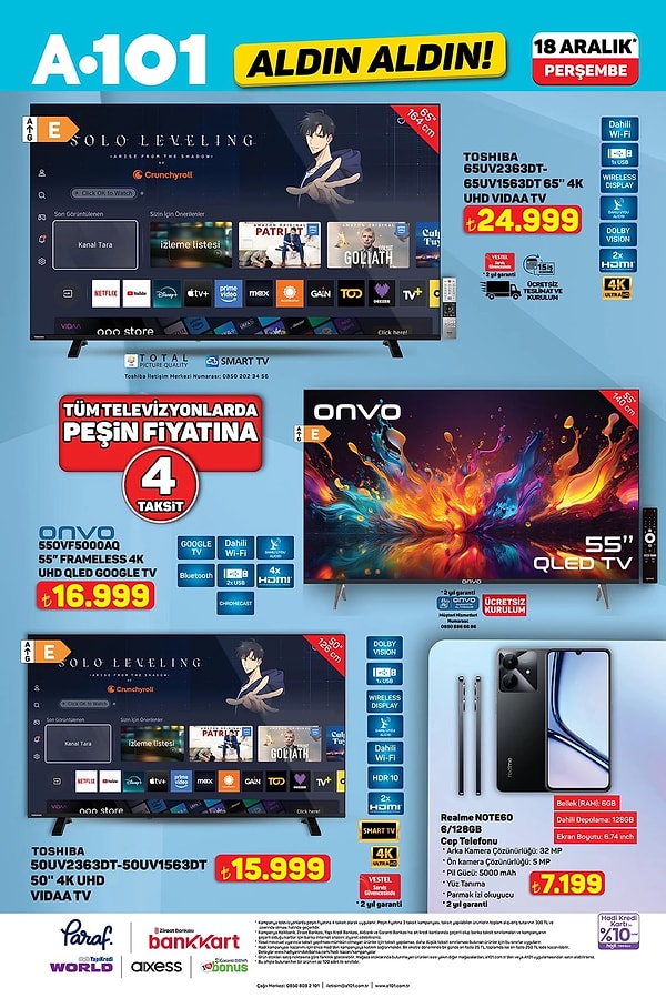 Toshiba 65" 4K UHD VIDAA Tv 24.999 TL