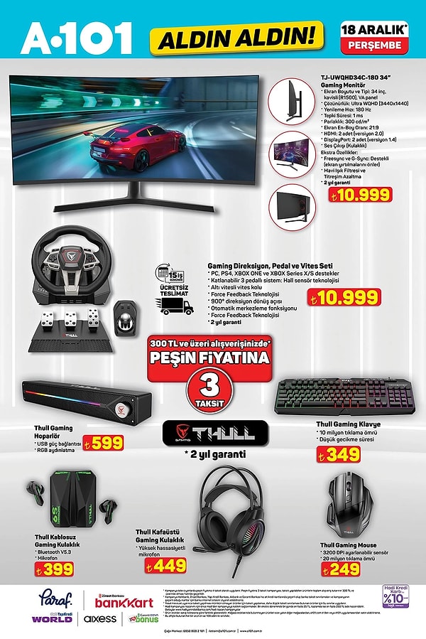 Gaming Direksiyon, Pedal ve Vites Seti 10.999 TL