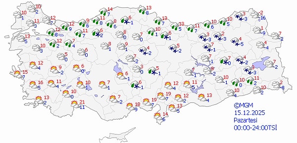 15 Aralık Pazartesi hava durumu 👇