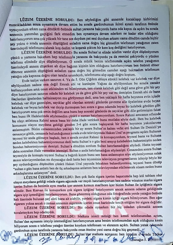 Öte yandan "kasten öldürme" suçlamasıyla tutuklanan Tuğyan Ülkem Gülter, savunmasında "beyaz kelebek" olayını anlattı.
