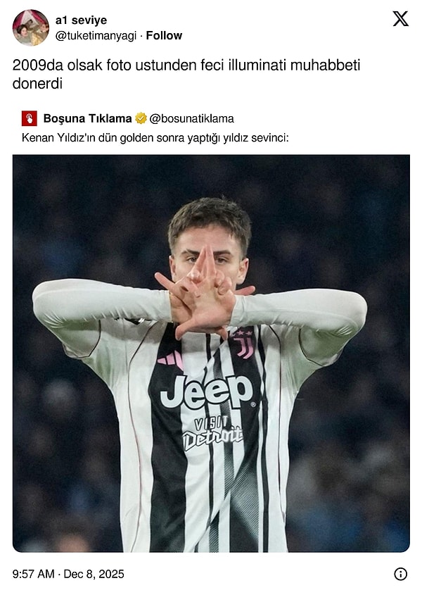 Kenan Yıldız'ın gol sonrası yaptığı hareket de farklı bulundu, viral oldu.