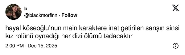 Bir izleyici, Bahar dizisinde Maral karakterine hayat veren Hayal Köseoğlu için final kararının ardından bir tweet attı.