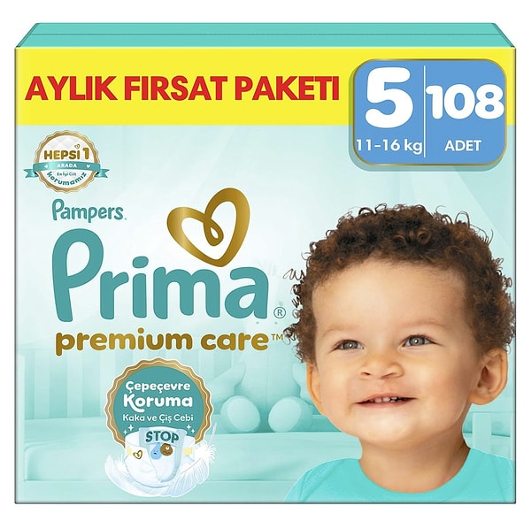 Prima Bebek Bezi Premium Care 5 Numara 108 Adet Aylık Fırsat Paketi