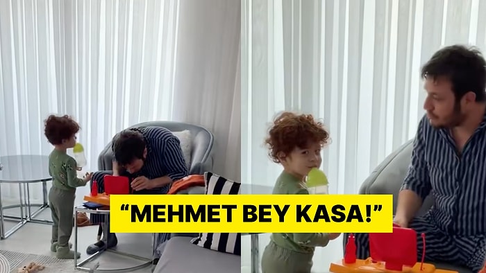Çocuğuyla Oyun Oynarken Kendisini Kasiyerlik Rolüne Kaptıran Baba