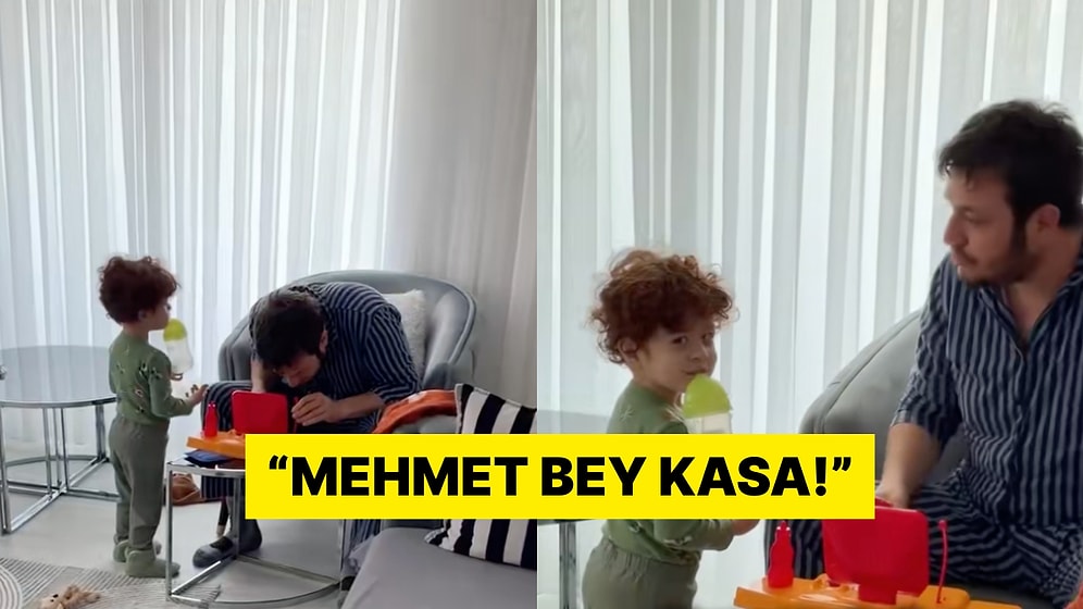 Çocuğuyla Oyun Oynarken Kendisini Kasiyerlik Rolüne Kaptıran Baba