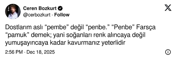 Ancak yemek tarihçisi Ceren Bozkurt buradaki pembenin renk değil form olduğunu söyledi.