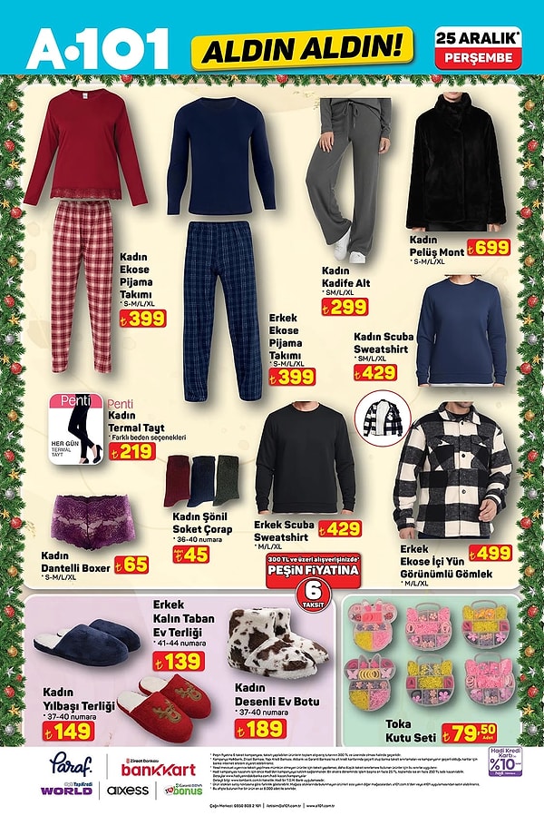 Kadın / Erkek Ekose Pijama Takımı 399 TL