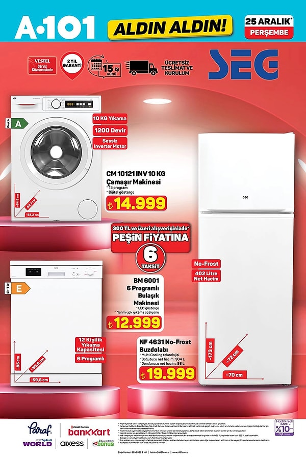 SEG 6 Programlı Bulaşık Makinesi 12.999 TL