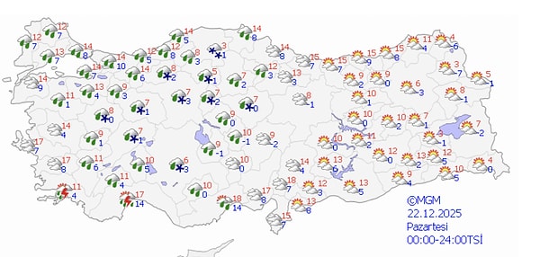 Meteoroloji'nin haritasında sürpriz 22 Aralık Pazartesi detayı.