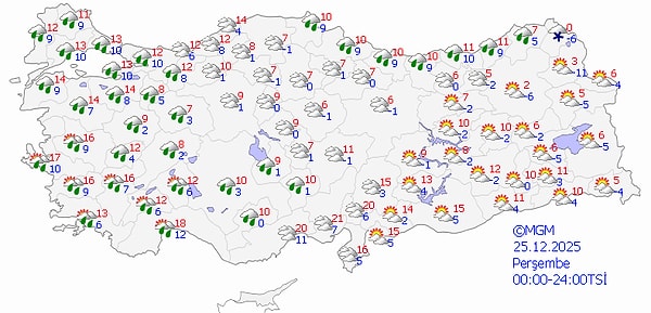 25 Aralık Perşembe Hava Durumu 👇