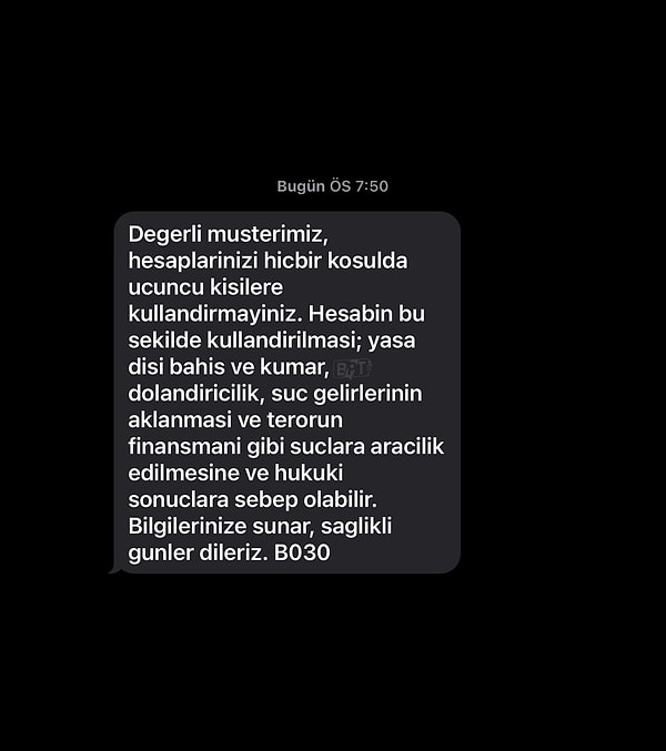 Gelen mesaj şu şekilde;