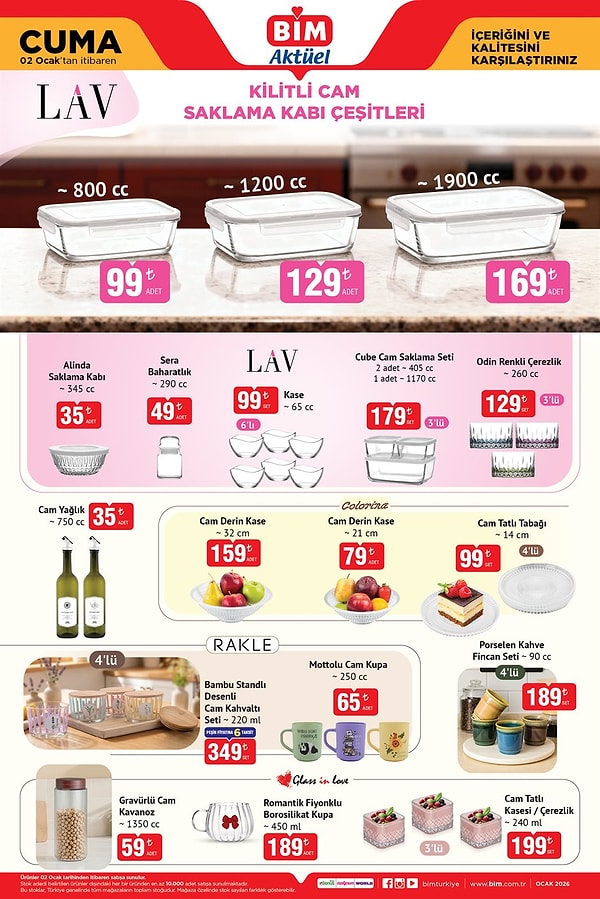 Lav Kilitli Cam Saklama Kabı 800 cc 99 TL