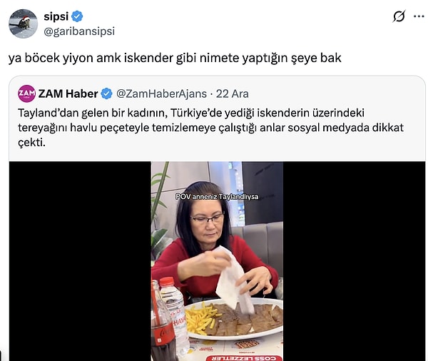Yemeğe hakaret...