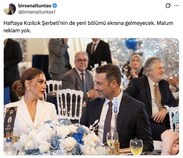 Birsen Altuntaş'ın haberine göre Kızılcık Şerbeti, önümüzdeki hafta yeni bölümüyle yayınlanmayacak.