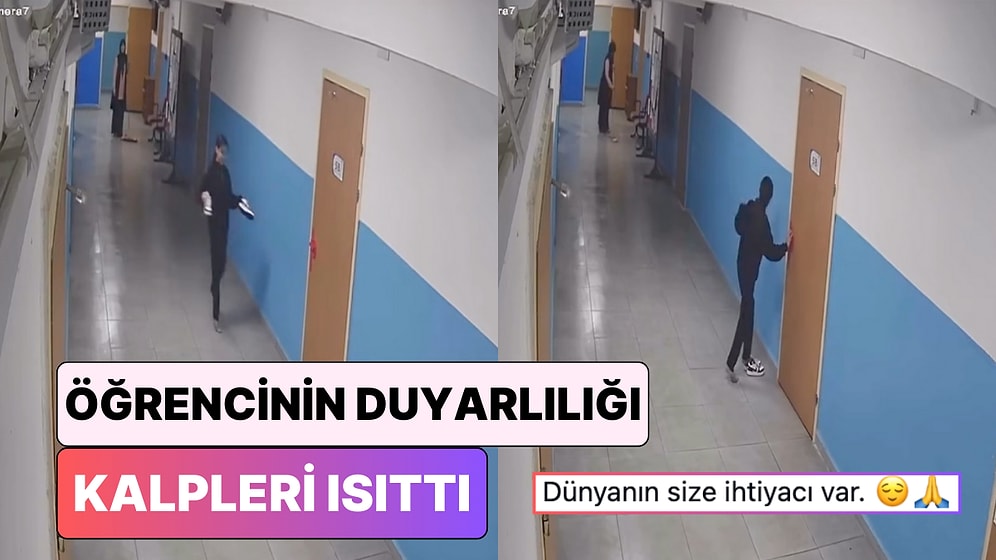 Temizlik Görevlisinin Yerleri Sildiğini Gören Öğrencinin Ayakkabısını Çıkarıp Yürüdüğü Anlar Kalpleri Isıttı