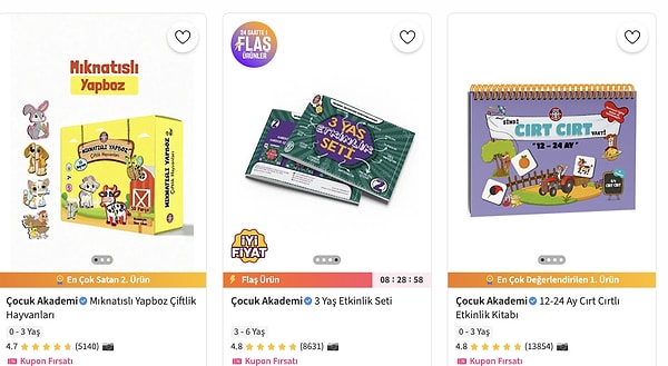 1–7 yaş arası çocuklara yönelik eğitici ve öğretici aktivite kitaplarında 3 al 2 öde fırsatını kaçırmayın.