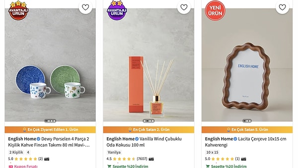 English Home ürünlerinde sepette ek indirim ve çok al az öde fırsatlarına ek olarak, 1.500 TL ve üzeri alışverişlerde anında 300 TL indirim uygulanıyor.