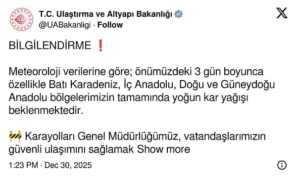 Ulaştırma ve Altyapı Bakanlığı’nın açıklaması