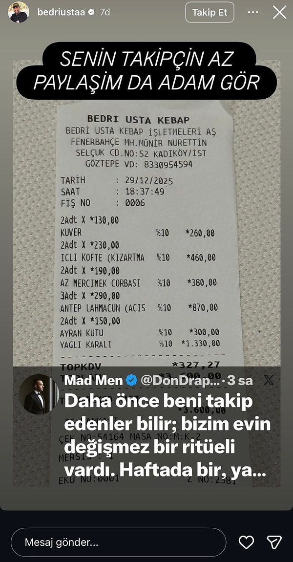 İşletme sahibinin yanıtı ise adisyondan daha fazla dikkat çekti.