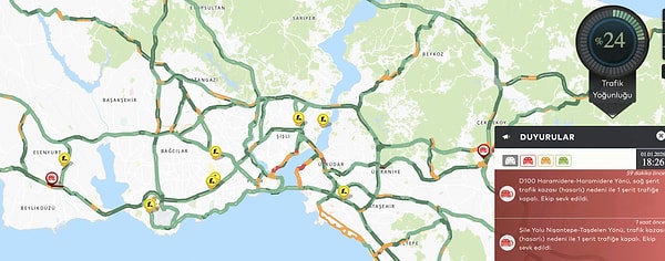 İstanbul trafiğinde görülmemiş an! Trafik yoğunluğu yüzde 24 olarak ölçüldü.
