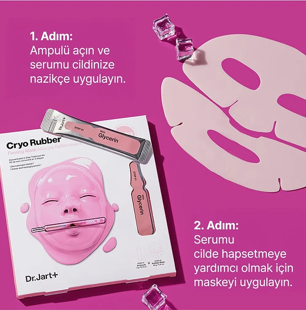 Dr. Jart+ Cryo Rubber Sıkılaştırıcı Maske, cilde anında ferahlık veren yapısıyla daha toparlanmış ve canlı bir görünüm elde etmeye yardımcı oluyor.