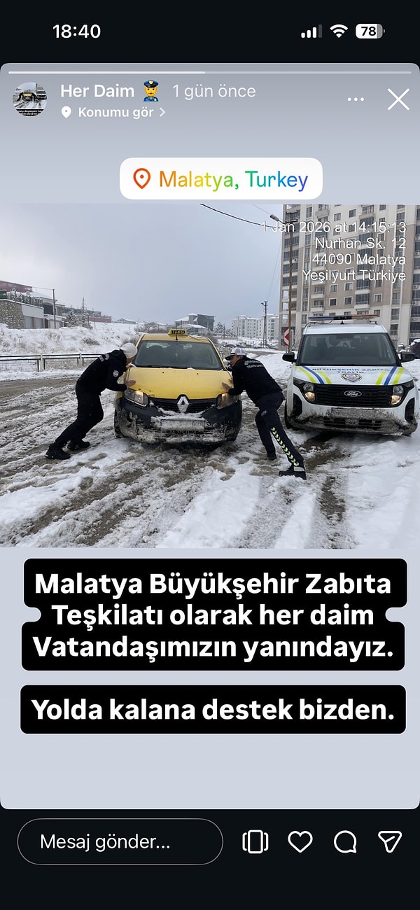 Zabıta ekiplerinin karda kalan otomobile ettiği yardımın kamera arkası ortaya çıktı.
