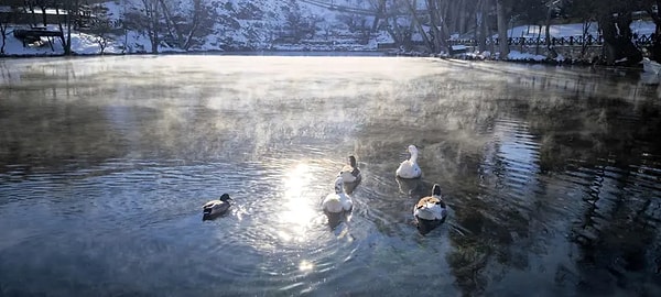 17 derecedeki göl suyu, eksi 30 derecedeki havayla buluşuyor.