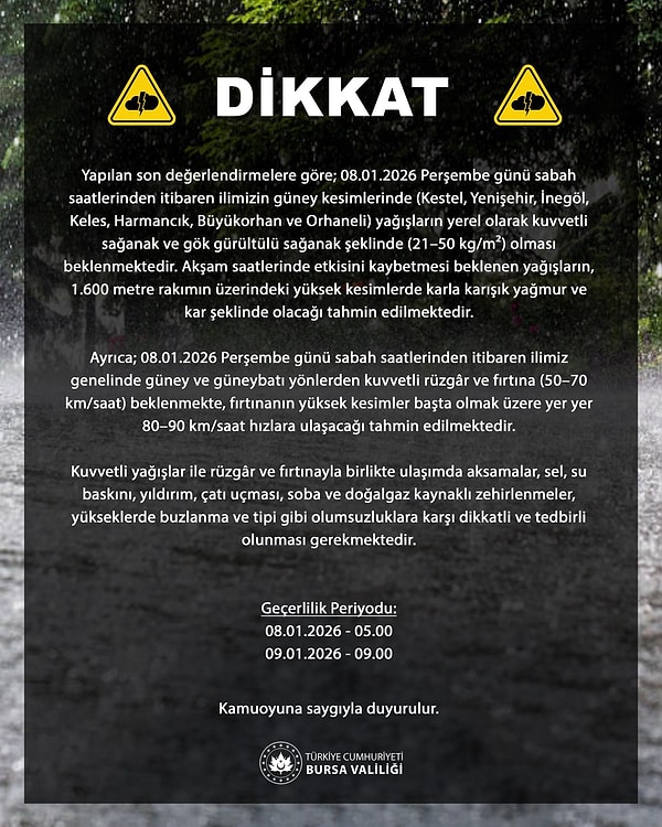 Bursa Valiliği’nden uyarı