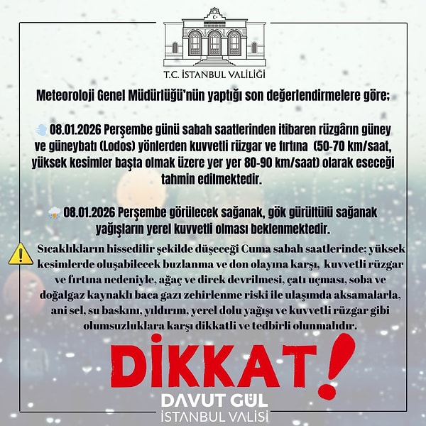 İstanbul Valiliği’nden uyarı