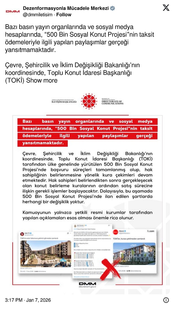 Dezenformasyonla Mücadele Merkezi (DMM) iddiaların doğru olmadığını açıkladı.