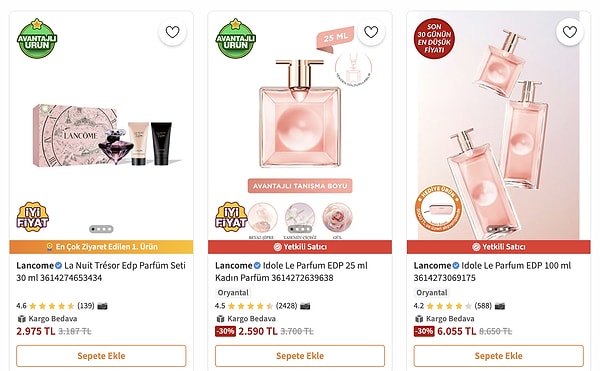 Lancome tüm parfümlerde net %30 indirim, cilt bakım ve makyaj ürünlerinde sepette %25 indirim fırsatı sunuyor.