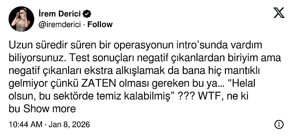 Aleyna Tilki’nin pozitif test sonucu iddialarının gündeme gelmesinin ardından İrem Derici’den sert bir paylaşım geldi.