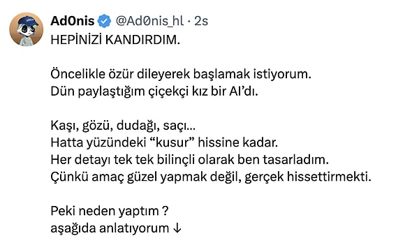 Paylaşımı yapan kişi bunun bir yapay zeka modeli olduğunu itiraf etti.