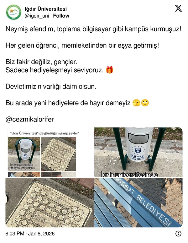 Üniversitenin hesabı ise hediyeleşmeyi sevdiklerini söyledi.