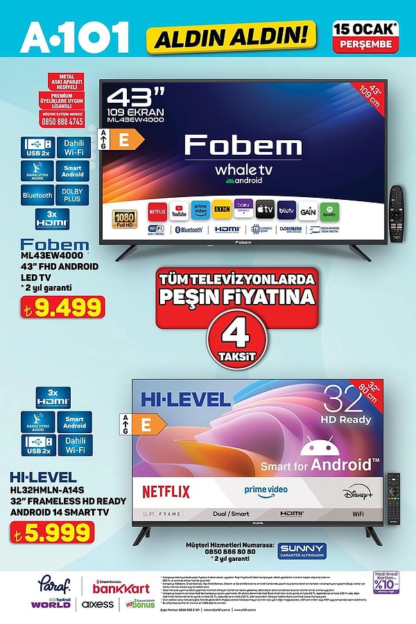Fobem 43" FHD Android Led Tv 9.499 TL