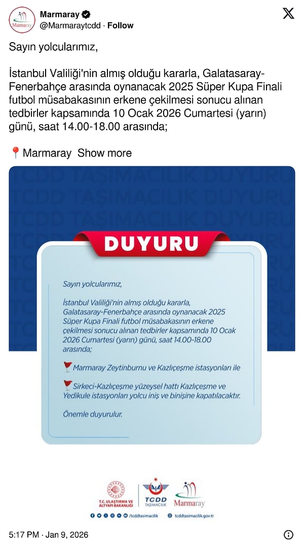 10 Ocak Cumartesi kapalı olan Marmaray durakları: