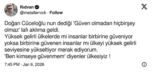 X'te gündem olan araştırmaya gelen yorumlardan bazıları şöyle oldu: