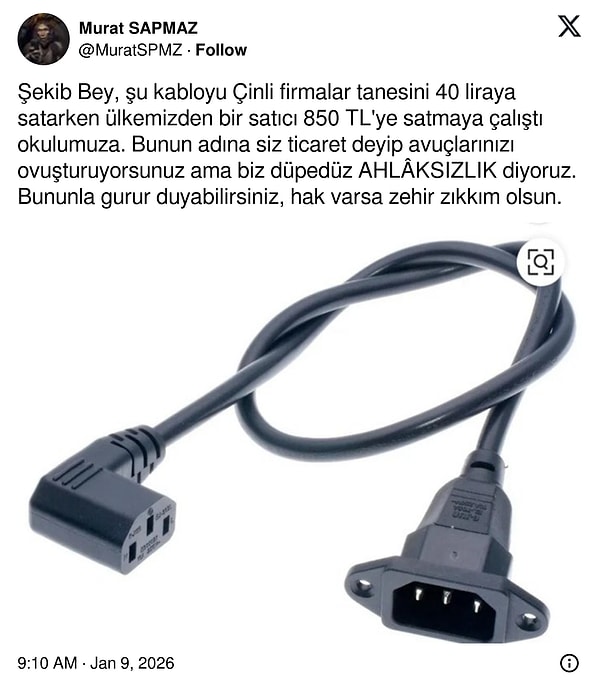 "Çinli firmalar tanesini 40 liraya satarken ülkemizden bir satıcı 850 TL'ye satmaya çalıştı."