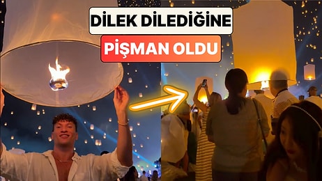 Bir Etkinlikte Dilek Feneri Uçurmak İsteyen Adam Dilek Dilediğine Saniyeler İçinde Pişman Oldu